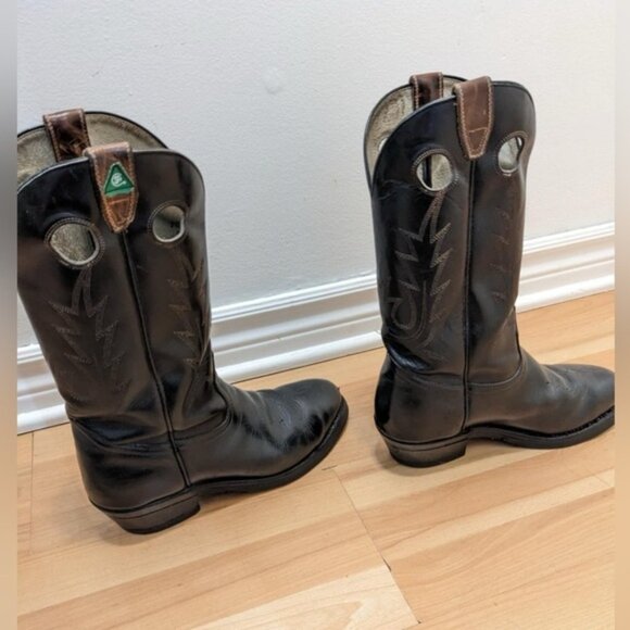 VintageBouletWesternTwoToneRealLeatherCowboyRubberBootsBlackMen75 - Picture 3 of 13